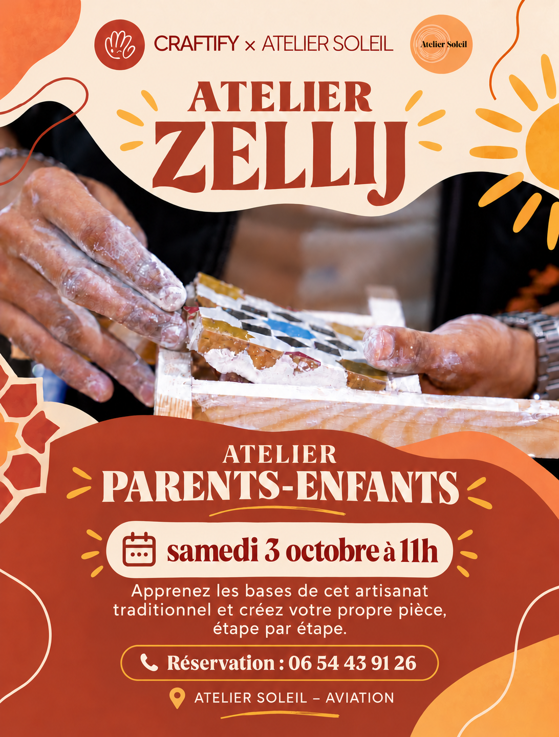 Affiche de l'atelier Zellij parents-enfants avec Craftify