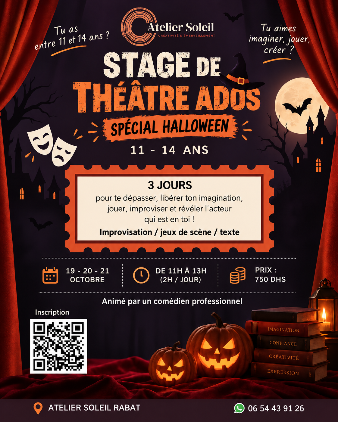 Affiche du stage de théâtre ados spécial Halloween